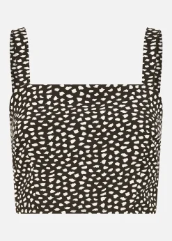 Mela Black Dalmatian Print Cropped Strappy Top