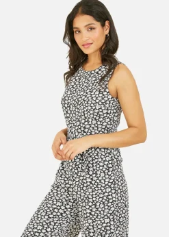 Mela Black Ditsy Daisy Culotte Jumpsuit