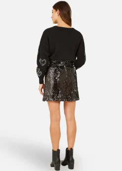 Mela Black Sequin Mini Skirt