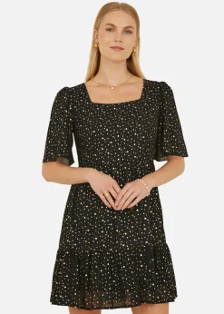 Mela Black Star Print Skater Dress