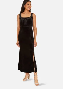 Mela Black Velvet Fitted Midi Dress