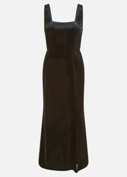 Mela Black Velvet Fitted Midi Dress