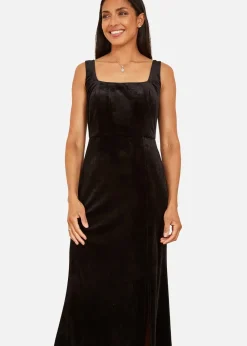 Mela Black Velvet Fitted Midi Dress
