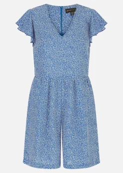 Mela Blue Ditsy Print V Neck Playsuit