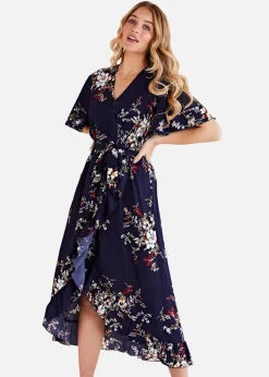 Mela Floral Short Sleeve Maxi Dress In Navy