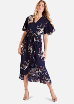 Mela Floral Short Sleeve Maxi Dress In Navy