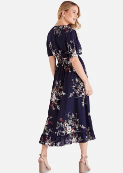 Mela Floral Short Sleeve Maxi Dress In Navy
