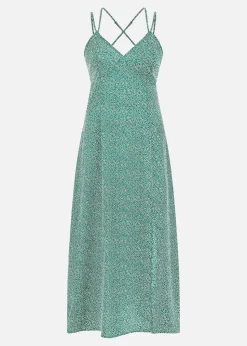 Mela Green Ditsy Print Midi Dress With Side Split
