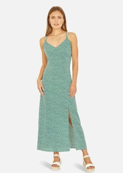 Mela Green Ditsy Print Midi Dress With Side Split