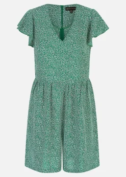 Mela Green Ditsy Print V Neck Playsuit