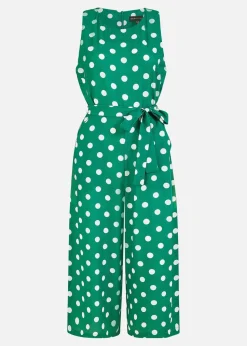 Mela Green Polka Dot Culotte Jumpsuit