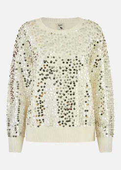 Mela Ivory All Over Sequin Relaxed Fit Jumper