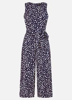 Mela Navy Blotch Print Culotte Jumpsuit