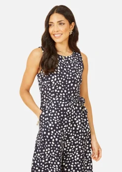 Mela Navy Blotch Print Culotte Jumpsuit