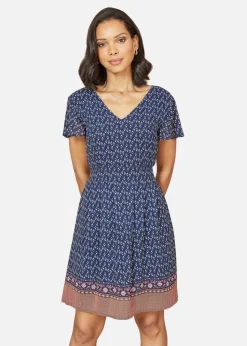 Mela Navy Border Print Skater Dress