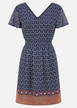 Mela Navy Border Print Skater Dress