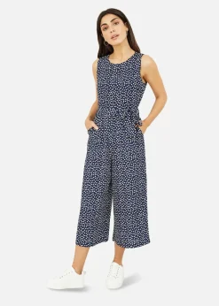 Mela Navy Ditsy Daisy Sleeveless Culotte Jumpsuit