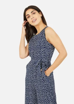 Mela Navy Ditsy Daisy Sleeveless Culotte Jumpsuit