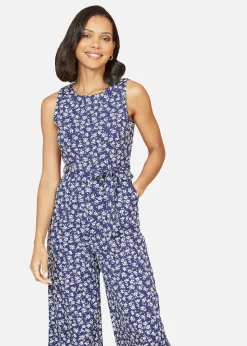 Mela Navy Ditsy Print Culotte Jumpsuit