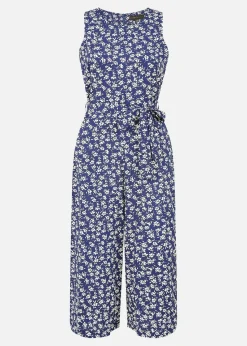 Mela Navy Ditsy Print Culotte Jumpsuit