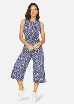 Mela Navy Ditsy Print Culotte Jumpsuit