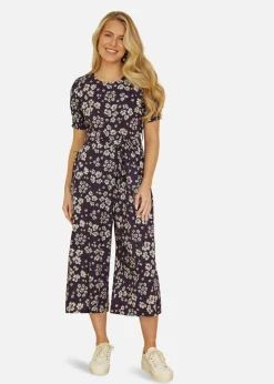 Mela Navy Floral Jumpsuit With Ruched Sleeves