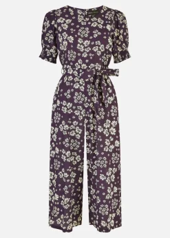 Mela Navy Floral Jumpsuit With Ruched Sleeves