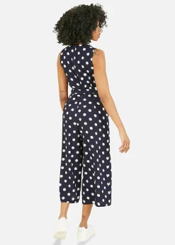 Mela Navy Polka Dot Culotte Jumpsuit
