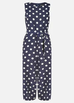 Mela Navy Polka Dot Culotte Jumpsuit