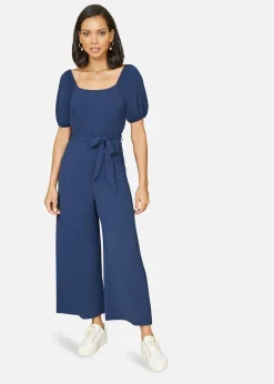 Mela Navy Square Neck Puff Sleeve Culotte Jumpsuit