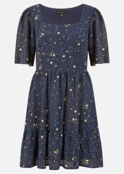 Mela Navy Star Print Skater Dress