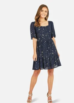 Mela Navy Star Print Skater Dress
