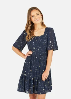 Mela Navy Star Print Skater Dress