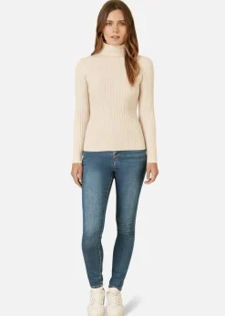 Mela Oatmeal Ribbed Knit Roll Neck Jumper