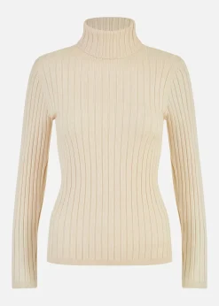 Mela Oatmeal Ribbed Knit Roll Neck Jumper