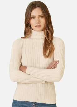 Mela Oatmeal Ribbed Knit Roll Neck Jumper