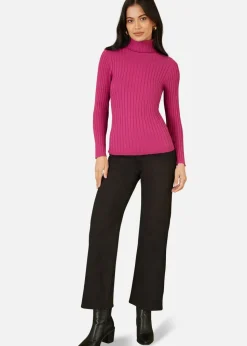 Mela Pink Ribbed Knit Roll Neck Jumper