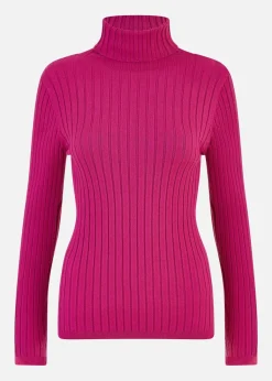 Mela Pink Ribbed Knit Roll Neck Jumper