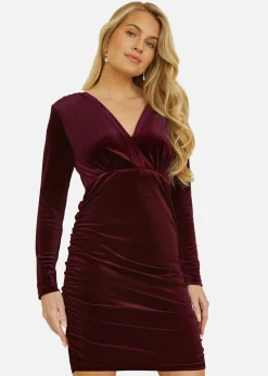 Mela Plum Velvet Fitted Long Sleeve Mini Dress