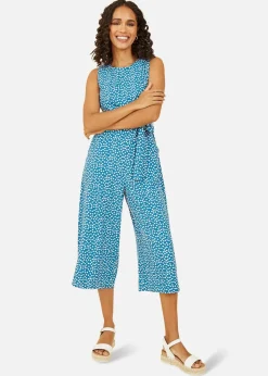 Mela Teal Ditsy Daisy Sleeveless Culotte Jumpsuit