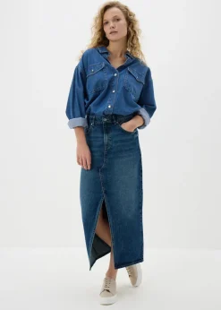 Mid Wash Denim Midi Skirt