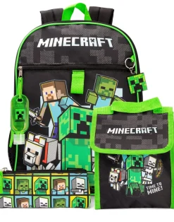 Minecraft Boys Black Printed 4 Piece Backpack Set