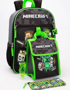 Minecraft Boys Black Printed 4 Piece Backpack Set