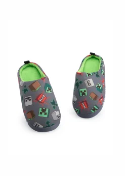 Minecraft Kids Grey Character AOP Slip On Loafer Slippers (11 Younger - 5 Older)