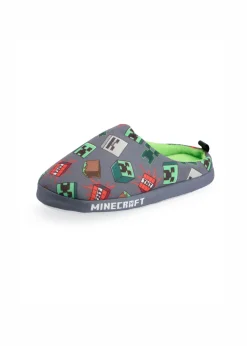 Minecraft Kids Grey Character AOP Slip On Loafer Slippers (11 Younger - 5 Older)
