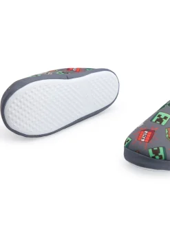 Minecraft Kids Grey Character AOP Slip On Loafer Slippers (11 Younger - 5 Older)