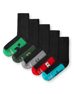 Minecraft Kids Multicoloured School Calf Socks Set of 5 (9 Younger - 6.5 Older)