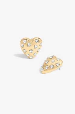Mood Gold Crystal Puffed Heart Statement Stud Earrings
