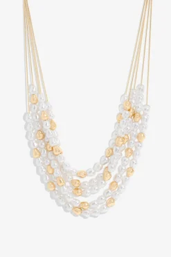 Mood Gold Pearl & Polished Multirow Necklace