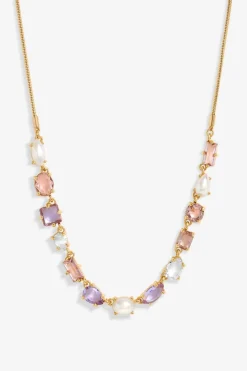 Mood Gold Romantic Crystal & Pearl Mixed Stone Allway Necklace